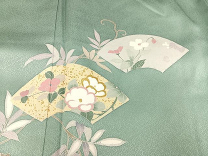 平和屋着物●訪問着 地紙枝花文 葡萄 金彩 ロング丈 正絹 逸品 AABC1779ph