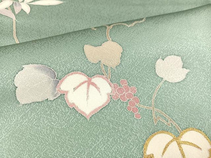 平和屋着物●訪問着 地紙枝花文 葡萄 金彩 ロング丈 正絹 逸品 AABC1779ph