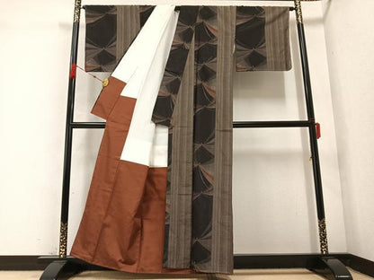 平和屋着物●上質な紬 舞蝶間道 正絹 逸品 未使用 AABC1780ph