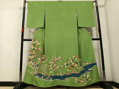 平和屋着物●豪華色留袖 友禅 草花文 正絹 逸品 AABC1785ph