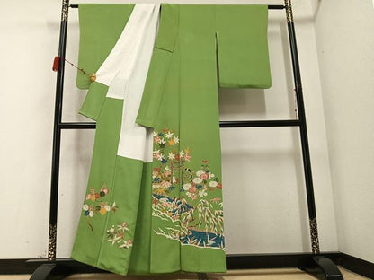 平和屋着物●豪華色留袖 友禅 草花文 正絹 逸品 AABC1785ph