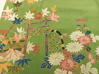 平和屋着物●豪華色留袖 友禅 草花文 正絹 逸品 AABC1785ph