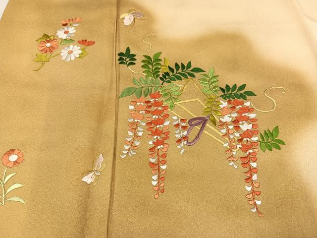 平和屋着物●訪問着　刺繍　草花文　暈し染め　金糸　正絹　逸品　AABC1787ph