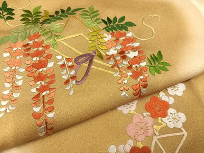平和屋着物●訪問着　刺繍　草花文　暈し染め　金糸　正絹　逸品　AABC1787ph