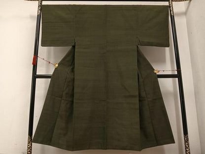 平和屋着物●男性　結城紬　色無地　藍海松茶色　正絹　逸品　AABC1788ph