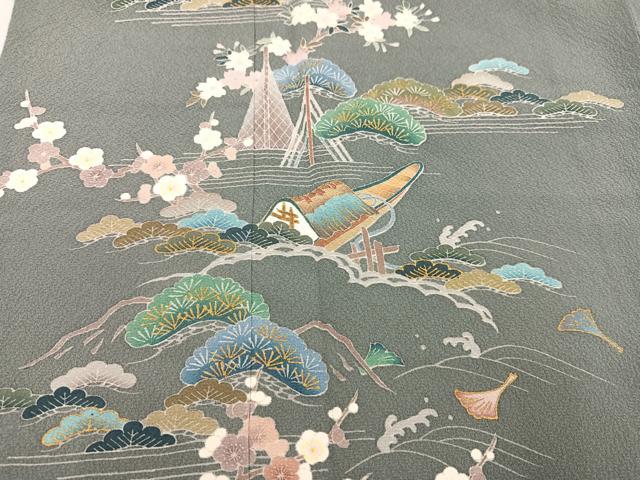 平和屋着物●訪問着　友禅　松竹梅文　金彩　正絹　逸品　AABC1791ph