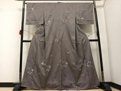平和屋着物●お召　枝葉文　正絹　逸品　AABC1798ph