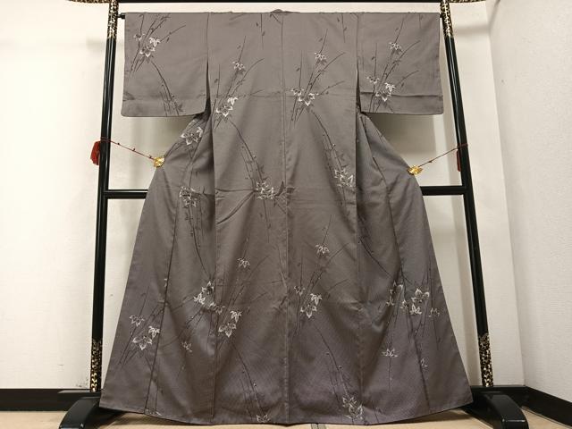 平和屋着物●お召　枝葉文　正絹　逸品　AABC1798ph