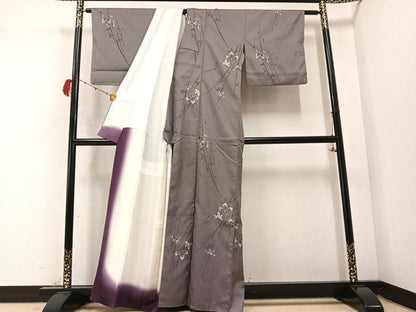 平和屋着物●お召　枝葉文　正絹　逸品　AABC1798ph