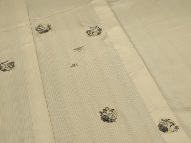 平和屋着物＊夏物 訪問着 縦絽 刺繍 草花丸文 ロング丈 正絹 逸品 AABC1805jd