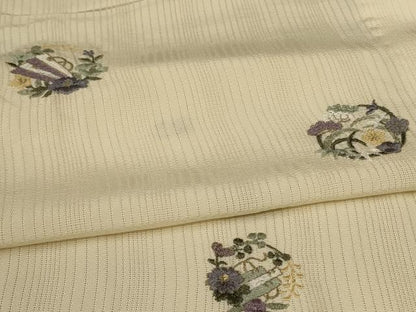 平和屋着物＊夏物 訪問着 縦絽 刺繍 草花丸文 ロング丈 正絹 逸品 AABC1805jd