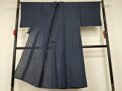 平和屋着物＊夏物 男性 本場小千谷ちぢみ 色無地 藍鉄色 麻 逸品 AABC1816jd