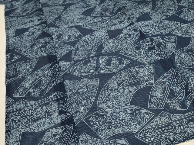 平和屋着物∴夏物　浴衣　綿紅梅　扇面風景文　綿　逸品　AABC1822jd