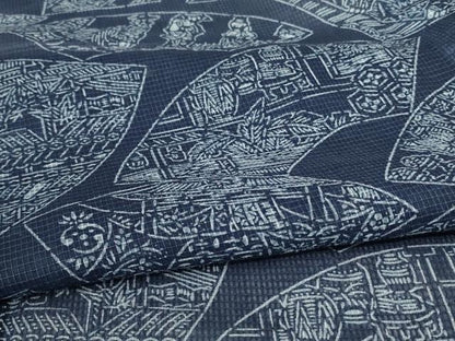 平和屋着物∴夏物　浴衣　綿紅梅　扇面風景文　綿　逸品　AABC1822jd