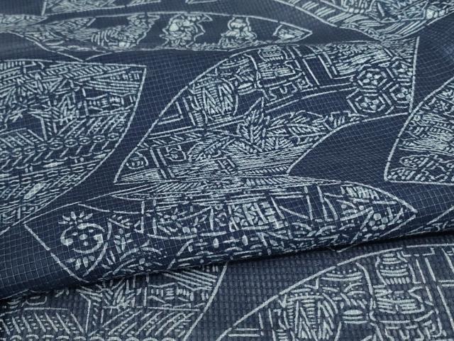 平和屋着物∴夏物　浴衣　綿紅梅　扇面風景文　綿　逸品　AABC1822jd