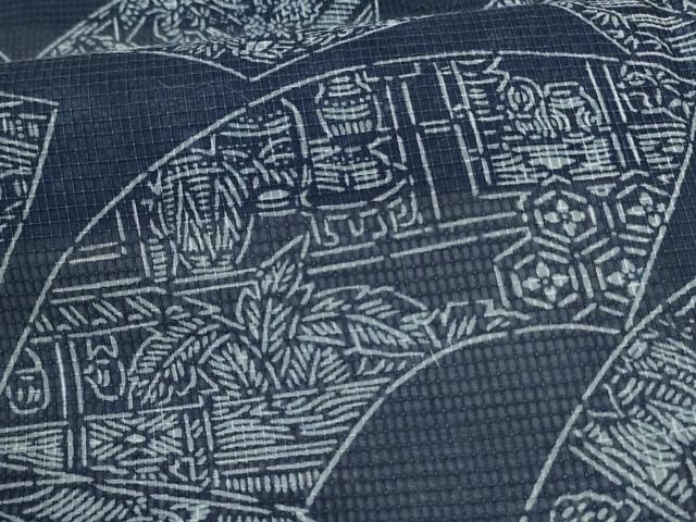 平和屋着物∴夏物　浴衣　綿紅梅　扇面風景文　綿　逸品　AABC1822jd