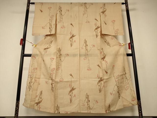 平和屋着物＊夏物 本場小千谷ちぢみ 枝花文 麻 逸品 AABC1824jd