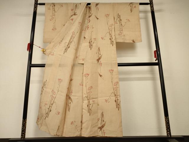 平和屋着物＊夏物 本場小千谷ちぢみ 枝花文 麻 逸品 AABC1824jd