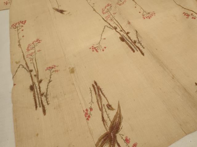 平和屋着物＊夏物 本場小千谷ちぢみ 枝花文 麻 逸品 AABC1824jd