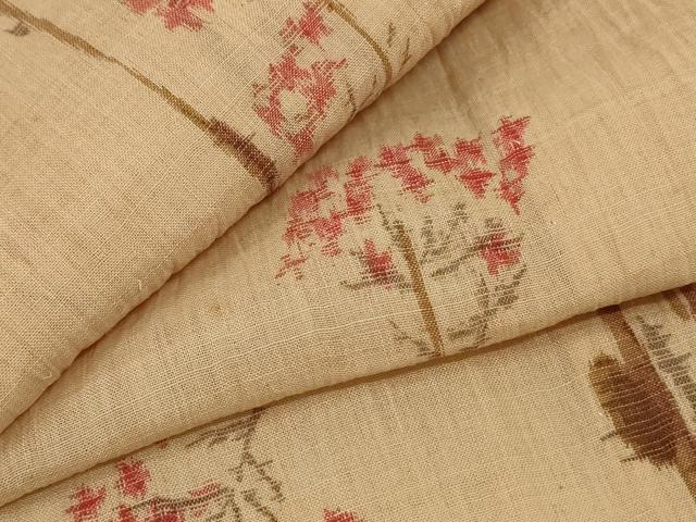平和屋着物＊夏物 本場小千谷ちぢみ 枝花文 麻 逸品 AABC1824jd