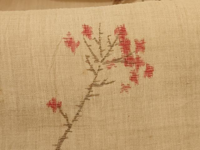 平和屋着物＊夏物 本場小千谷ちぢみ 枝花文 麻 逸品 AABC1824jd