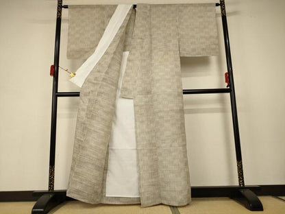 平和屋着物＊夏物　上布　格子　反端付き　麻　逸品　AABC1826jd