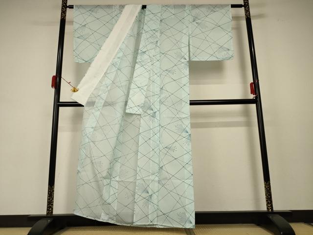 平和屋着物＊夏物 小紋 絽 枝葉文 洗える着物 AABC1827jd