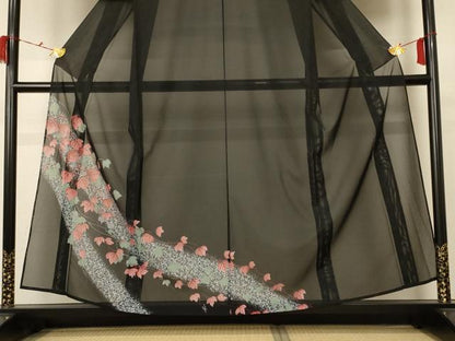 平和屋着物＊夏物 小紋 絽 蔦の葉文 洗える着物 AABC1828jd