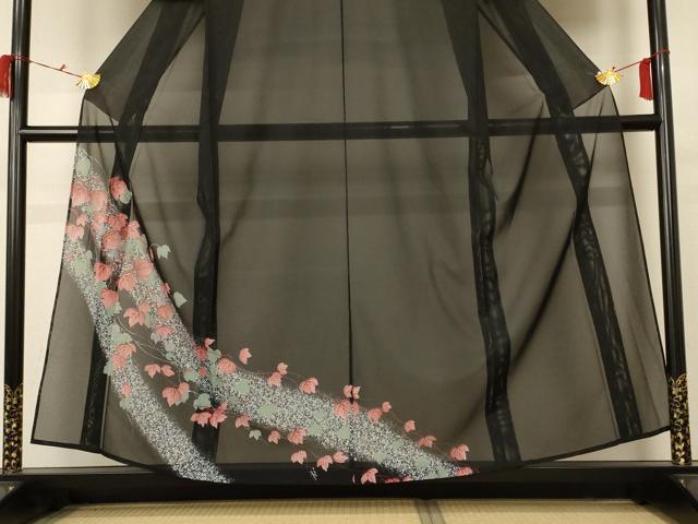 平和屋着物＊夏物 小紋 絽 蔦の葉文 洗える着物 AABC1828jd
