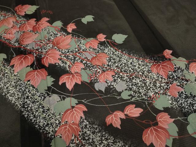 平和屋着物＊夏物 小紋 絽 蔦の葉文 洗える着物 AABC1828jd