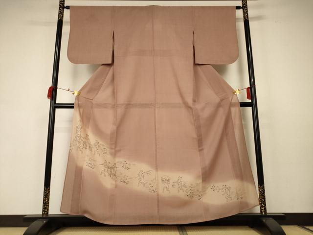 平和屋着物＊夏物 色留訪問着 紗 紬地 手描き 鳥獣戯画 正絹 逸品 AABC1833jd