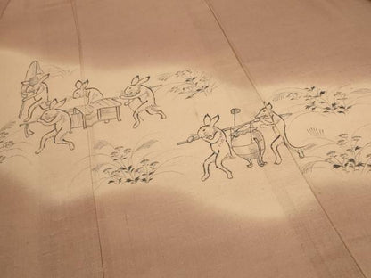 平和屋着物＊夏物 色留訪問着 紗 紬地 手描き 鳥獣戯画 正絹 逸品 AABC1833jd