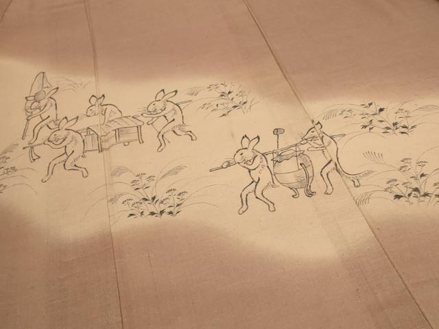 平和屋着物＊夏物 色留訪問着 紗 紬地 手描き 鳥獣戯画 正絹 逸品 AABC1833jd
