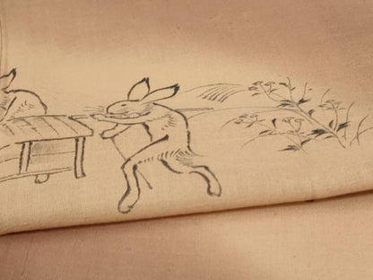平和屋着物＊夏物 色留訪問着 紗 紬地 手描き 鳥獣戯画 正絹 逸品 AABC1833jd
