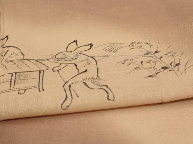 平和屋着物＊夏物 色留訪問着 紗 紬地 手描き 鳥獣戯画 正絹 逸品 AABC1833jd
