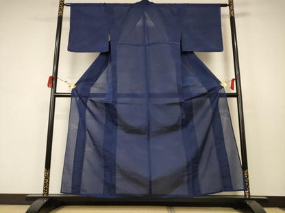 平和屋着物＊夏物 色無地 枝葉紋紗 留紺色 正絹 逸品 未使用 AABC1835jd
