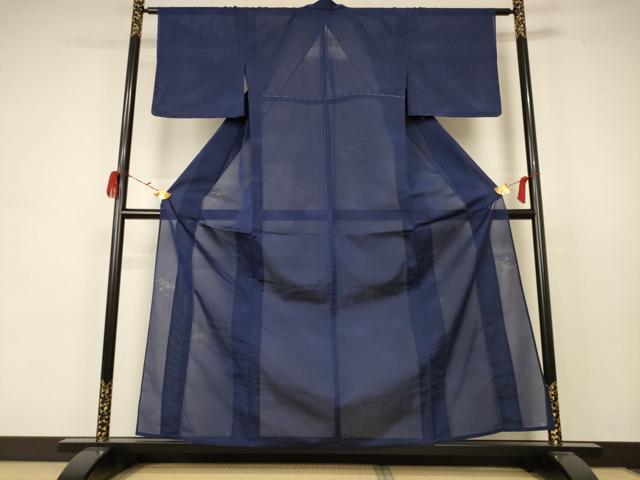 平和屋着物＊夏物 色無地 枝葉紋紗 留紺色 正絹 逸品 未使用 AABC1835jd