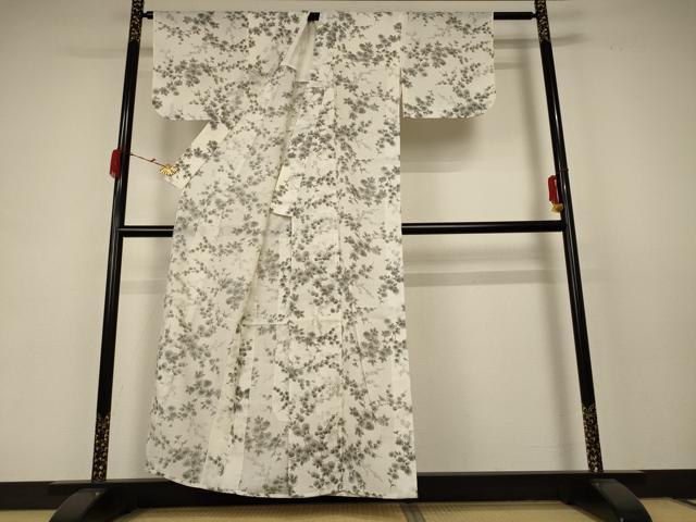 平和屋着物＊夏物 小紋 紗 手描き 枝花文 洗える着物 AABC1840jd