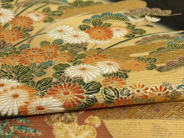 平和屋着物＊夏物　黒留袖　絽　花車文　金彩　洗える着物　AABC1844jd