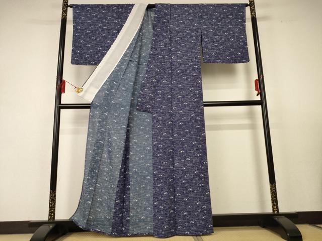 平和屋着物＊夏物 小紋 絽 流水草花文 正絹 逸品 AABC1851jd