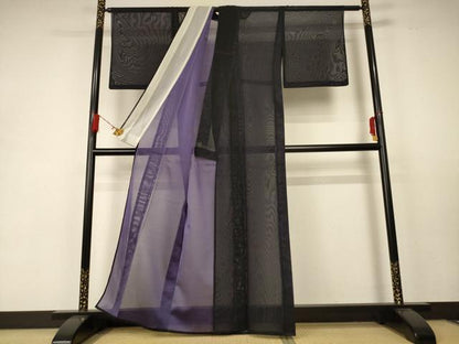 平和屋着物＊夏物 色無地 紗 紫黒色 正絹 逸品 AABC1852jd