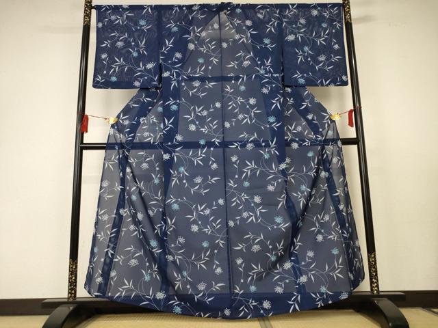 平和屋着物＊夏物 小紋 絽 草花文 洗える着物 AABC1853jd