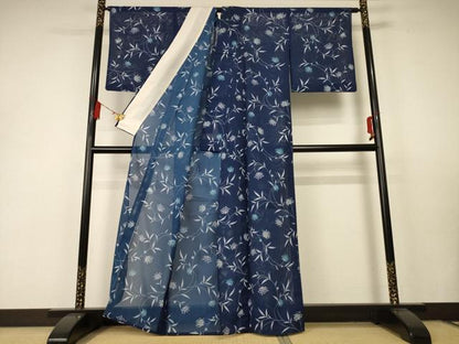 平和屋着物＊夏物 小紋 絽 草花文 洗える着物 AABC1853jd