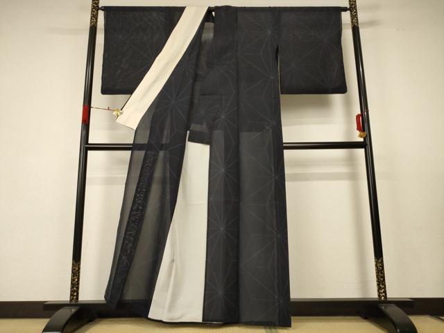 平和屋着物＊夏物　本場大島紬　夏大島　麻の葉文様　正絹　逸品　AABC1861jd
