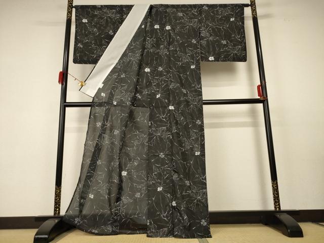 平和屋着物＊夏物 小紋 絽 草花文 洗える着物 AABC1871jd