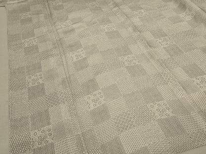 平和屋着物＊夏物 小紋 縦絽 市松文様 正絹 逸品 AABC1877jd