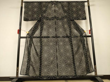平和屋着物＊夏物 紗紬 麻の葉文様 正絹 逸品 AABC1879jd