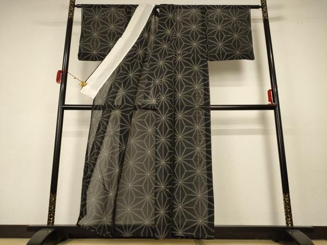 平和屋着物＊夏物 紗紬 麻の葉文様 正絹 逸品 AABC1879jd