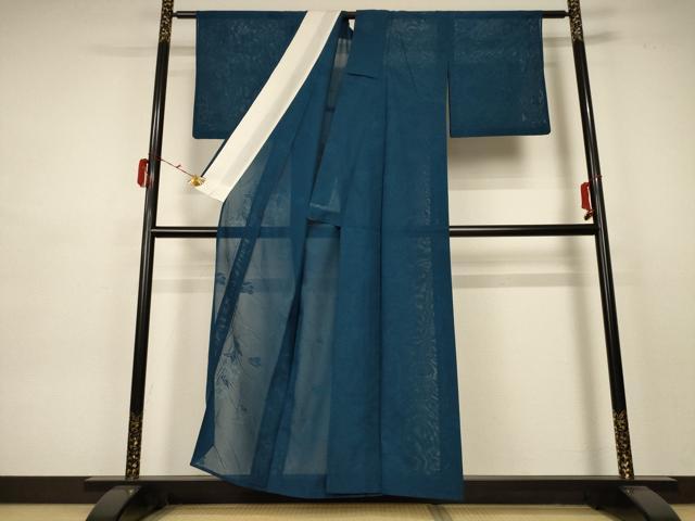 平和屋着物＊夏物　色無地　絽　草花文紗　高麗納戸色　正絹　逸品　AABC1883jd