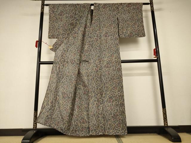 平和屋着物＊夏物 本場小千谷ちぢみ 幾何学文様 麻 逸品 AABC1885jd